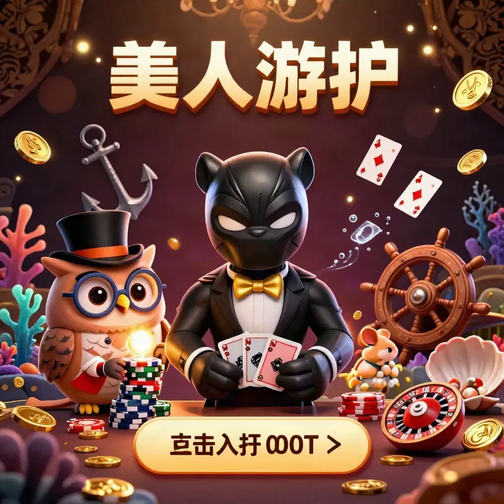 Panther, owl, and mouse in a luxe casino treasure cove with coins, coral, and dramatic light.